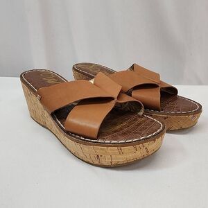 Sam Edelman Size 9 Remini Cork Wedge Brown Sandals Womens K